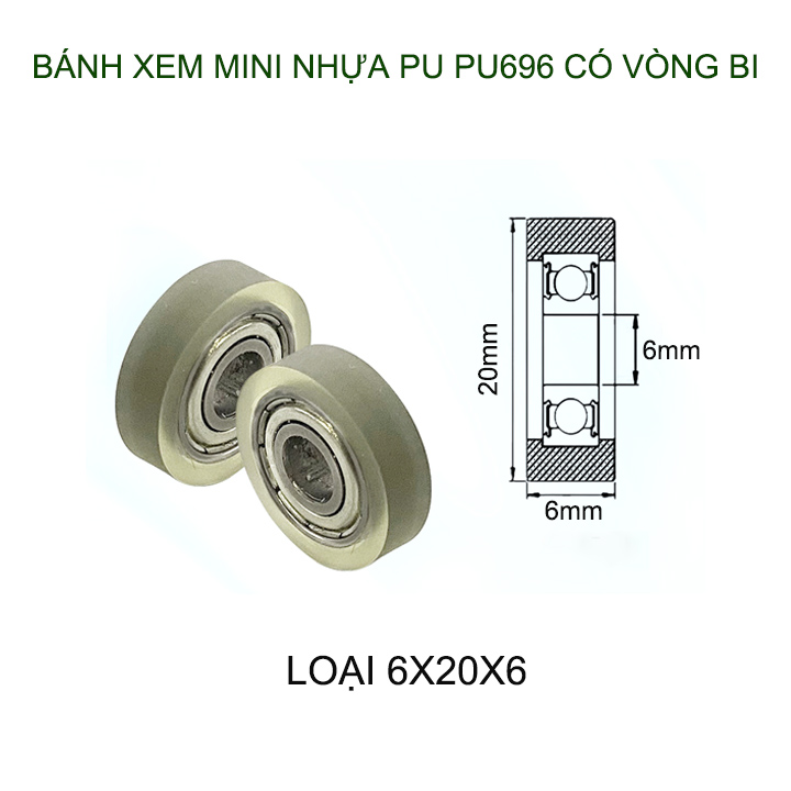 Bộ 05 Bánh xe nhựa PU mềm dẻo mini có vòng bi (bạc đạn), dùng cho cửa trượt-lùa đa năng, nhiều cỡ