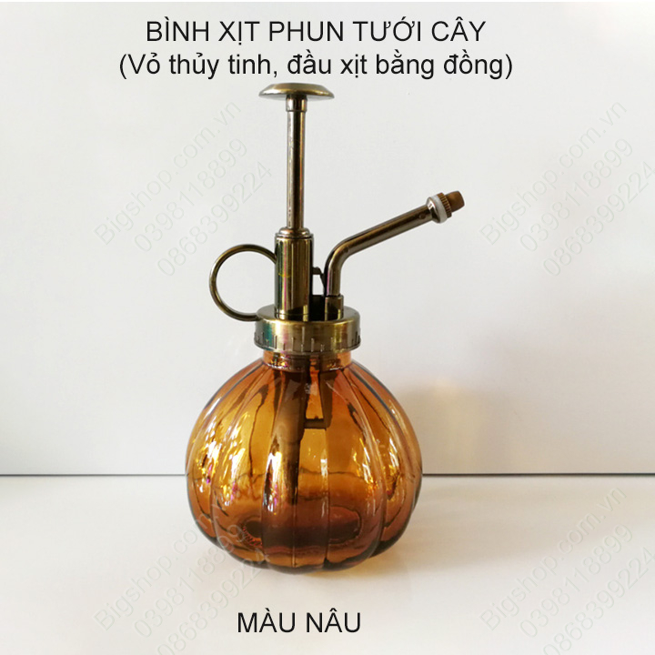 Bình xịt phun sương tưới cây bằng thủy tinh phong cách vintage, đầu xịt bằng đồng, nhiều màu sắc