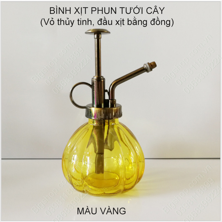 Bình xịt phun sương tưới cây bằng thủy tinh phong cách vintage, đầu xịt bằng đồng, nhiều màu sắc