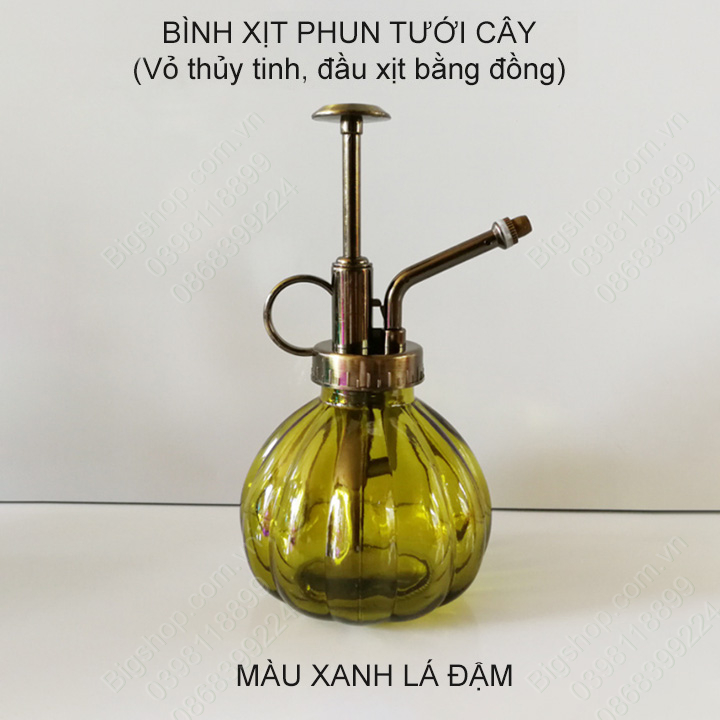Bình xịt phun sương tưới cây bằng thủy tinh phong cách vintage, đầu xịt bằng đồng, nhiều màu sắc