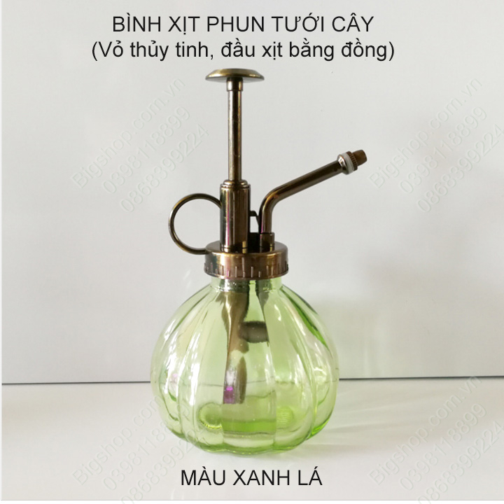 Bình xịt phun sương tưới cây bằng thủy tinh phong cách vintage, đầu xịt bằng đồng, nhiều màu sắc