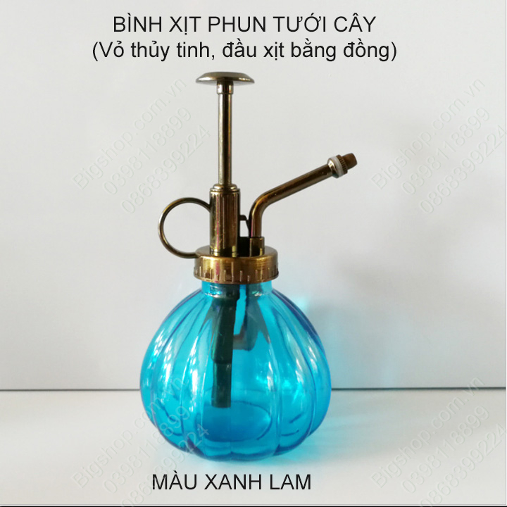Bình xịt phun sương tưới cây bằng thủy tinh phong cách vintage, đầu xịt bằng đồng, nhiều màu sắc