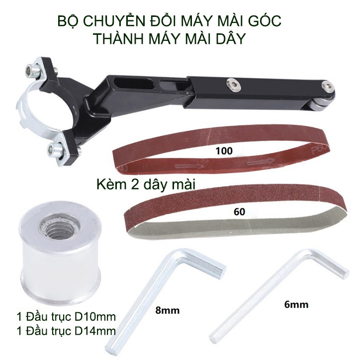 Bộ chuyển đổi máy mài góc trục D10mm-D14mm thành máy mài dây kèm 2 dây mài 520x20mm hoặc chỉ 10 dây mài