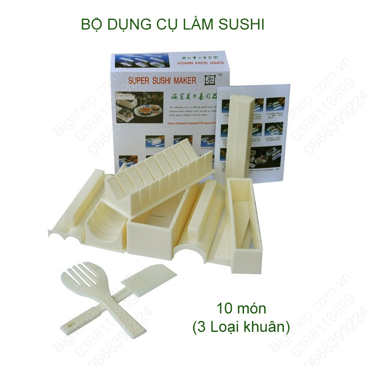 Bộ dụng cụ làm Sushi 10 món bằng nhựa ABS, giúp dễ dàng tự làm Sushi