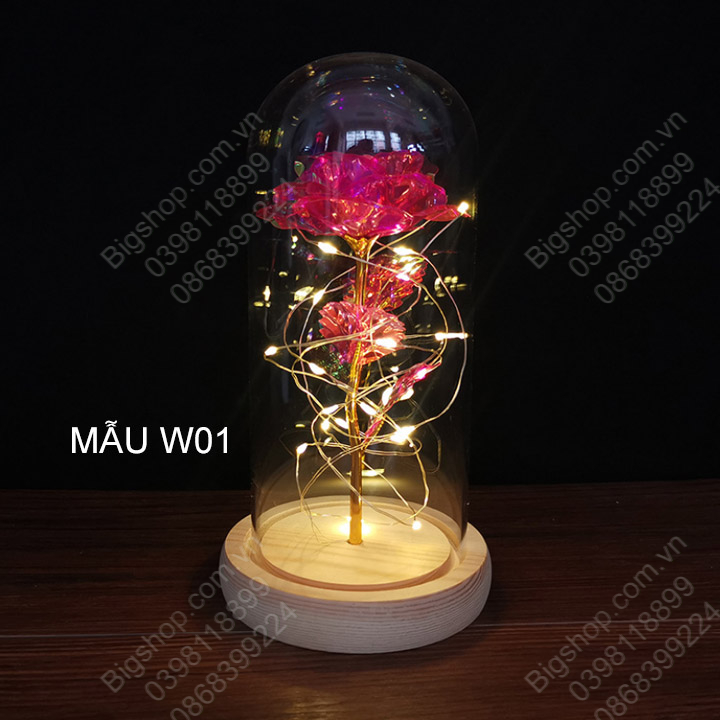 Hoa hồng trong vòm kính có đèn LED, Quà tặng lưu niệm, Quà tặng Valentine