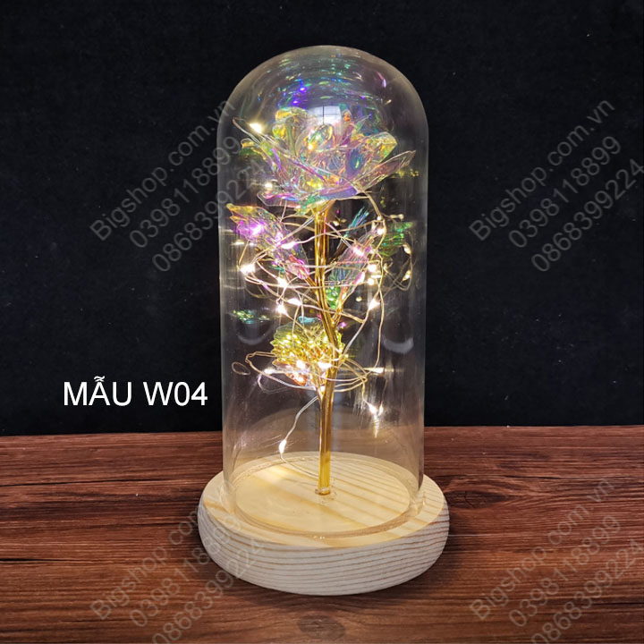 Hoa hồng trong vòm kính có đèn LED, Quà tặng lưu niệm, Quà tặng Valentine