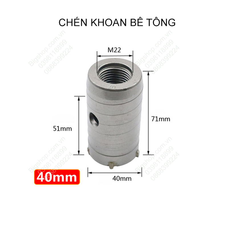 Mũi khoan khoét lỗ tường bê tông, tường gạch, cán dài 20cm, đủ bộ hoặc từng phụ kiện