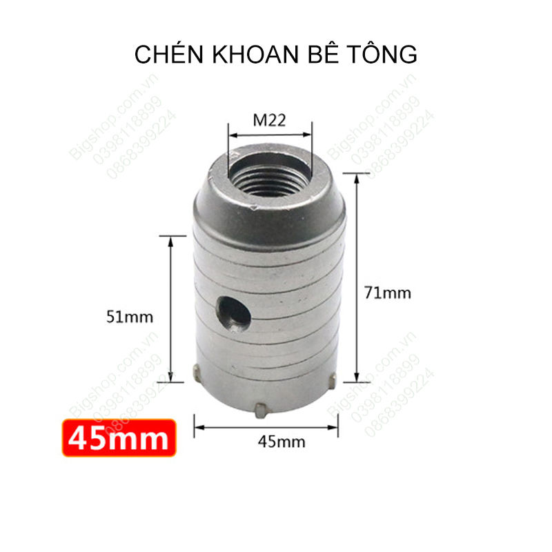 Mũi khoan khoét lỗ tường bê tông, tường gạch, cán dài 20cm, đủ bộ hoặc từng phụ kiện