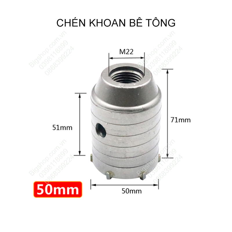 Mũi khoan khoét lỗ tường bê tông, tường gạch, cán dài 20cm, đủ bộ hoặc từng phụ kiện