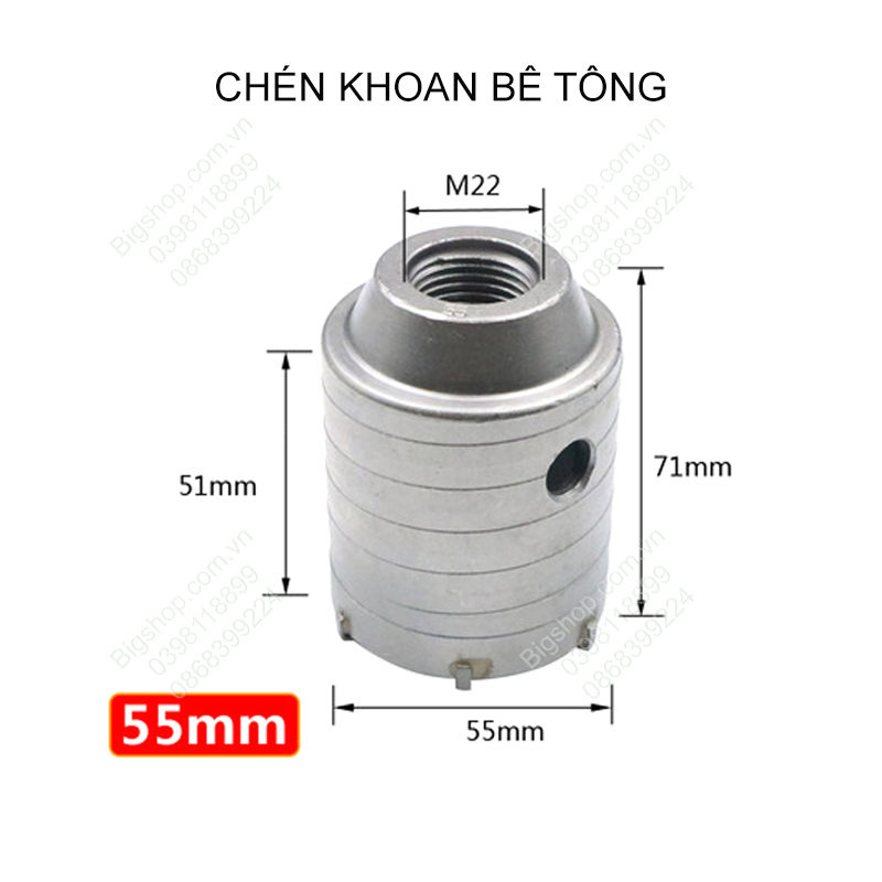 Mũi khoan khoét lỗ tường bê tông, tường gạch, cán dài 20cm, đủ bộ hoặc từng phụ kiện