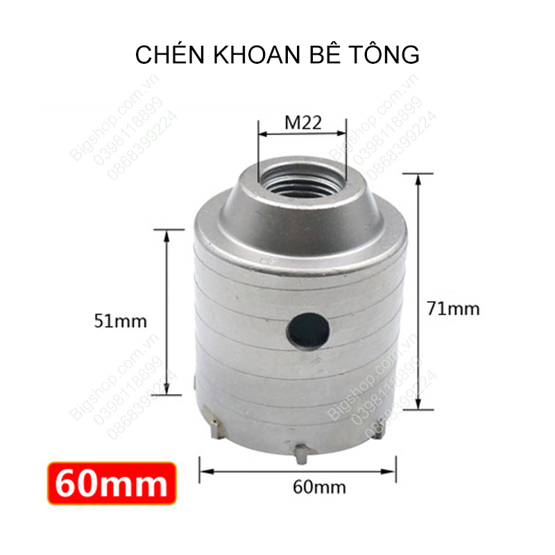 Mũi khoan khoét lỗ tường bê tông, tường gạch, cán dài 20cm, đủ bộ hoặc từng phụ kiện