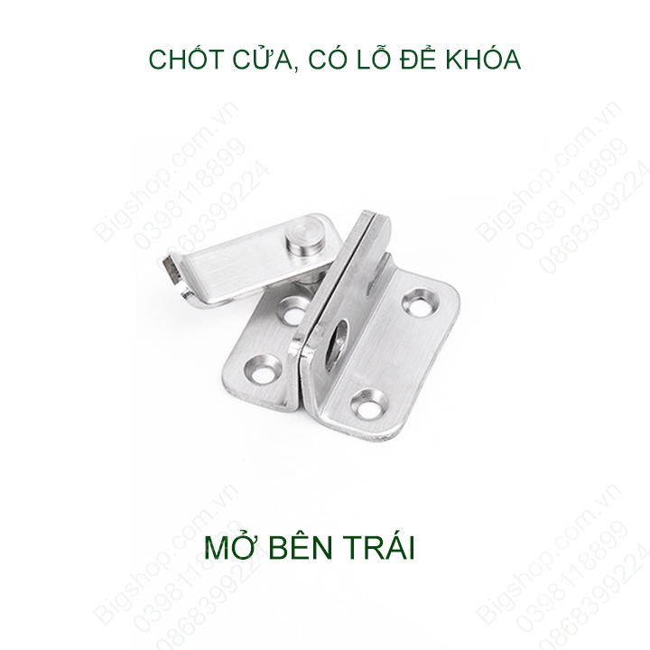 Chốt cửa bằng inox 304, loại có lỗ để khóa chống trộm, mở bên trái hoặc phải tùy chọn