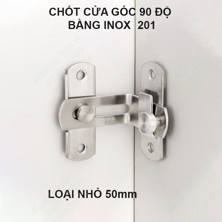Bộ chốt cài cửa trượt, cửa lùa góc 90 độ làm bằng inox 201 không gỉ