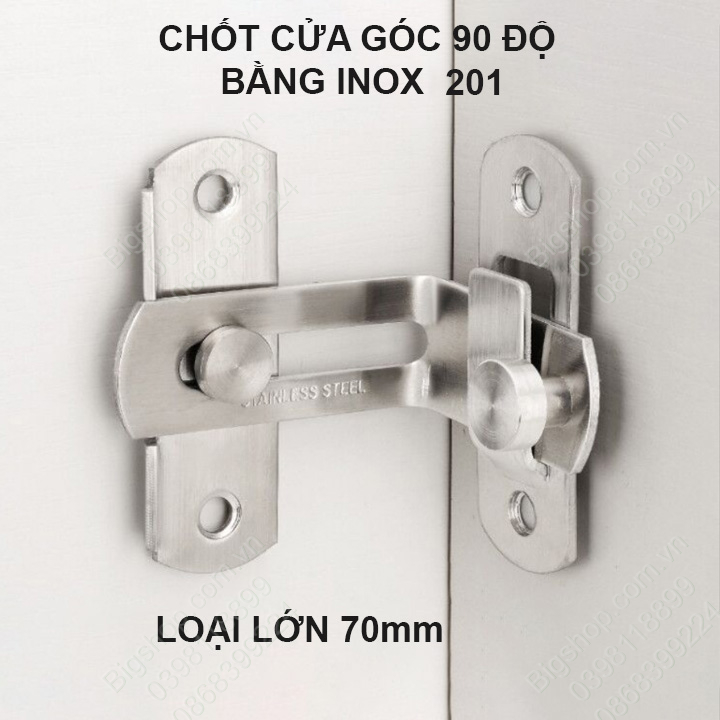 Bộ chốt cài cửa trượt, cửa lùa góc 90 độ làm bằng inox 201 không gỉ