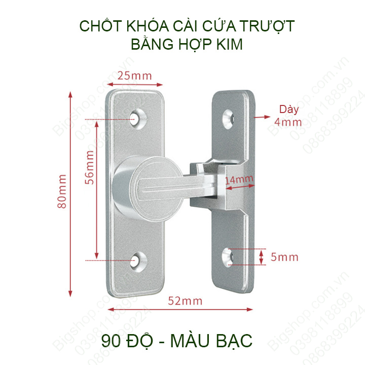 Bộ chốt khóa cài cửa chống trộm cho cửa trượt, xoay bằng hợp kim dày dặn, loại phẳng 180 hoặc góc 90 độ tùy chọn
