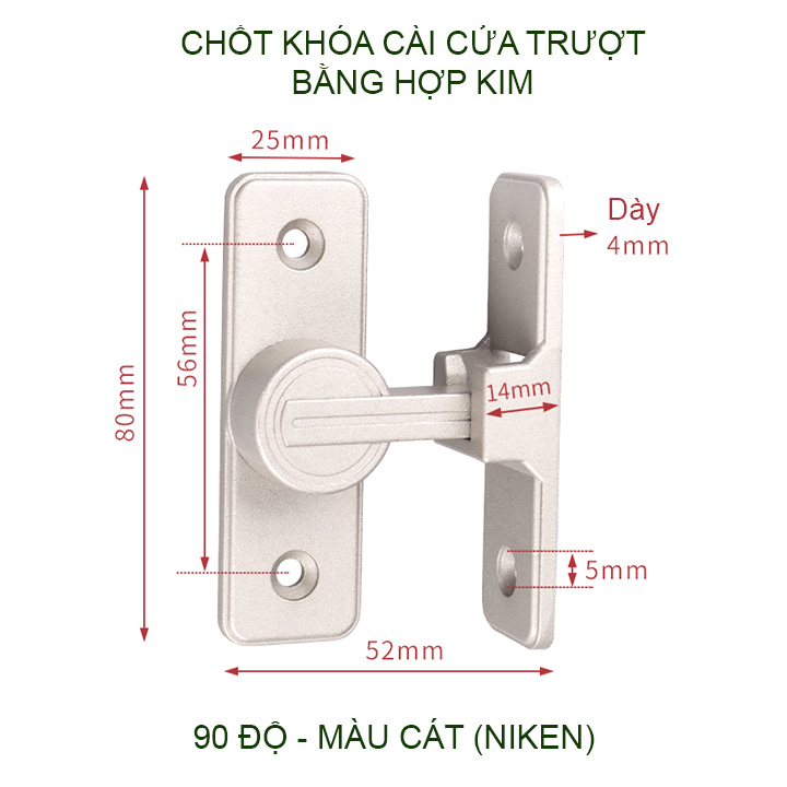 Bộ chốt khóa cài cửa chống trộm cho cửa trượt, xoay bằng hợp kim dày dặn, loại phẳng 180 hoặc góc 90 độ tùy chọn