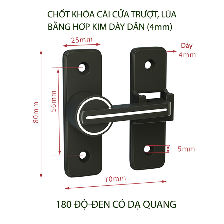 Bộ chốt khóa cài cửa chống trộm cho cửa trượt, xoay bằng hợp kim dày dặn, loại phẳng 180 hoặc góc 90 độ tùy chọn