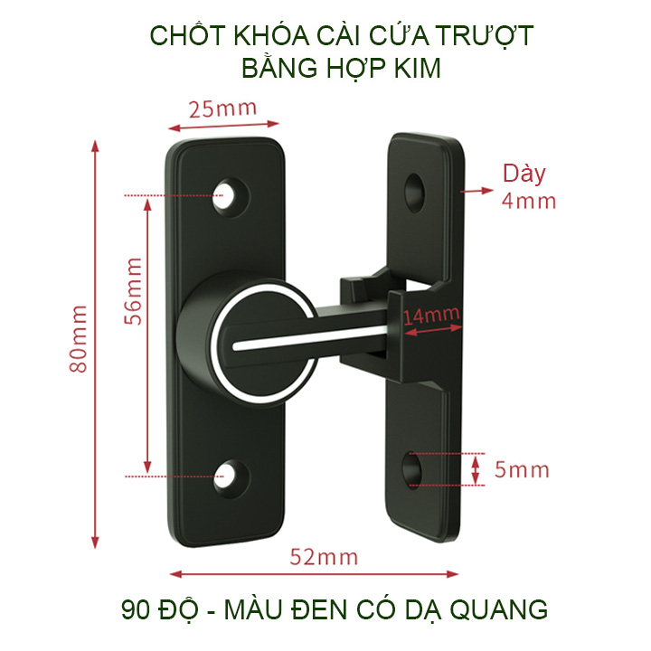 Bộ chốt khóa cài cửa chống trộm cho cửa trượt, xoay bằng hợp kim dày dặn, loại phẳng 180 hoặc góc 90 độ tùy chọn