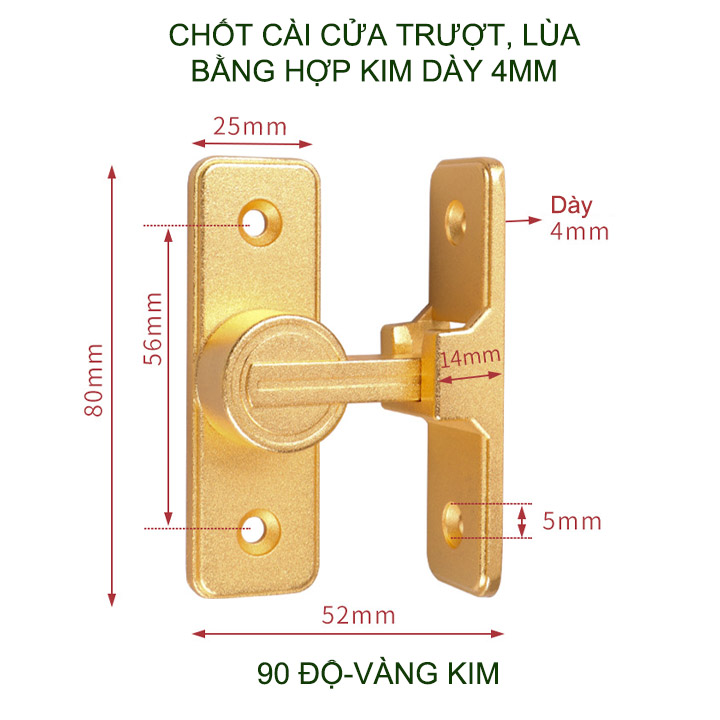 Bộ chốt khóa cài cửa chống trộm cho cửa trượt, xoay bằng hợp kim dày dặn, loại phẳng 180 hoặc góc 90 độ tùy chọn