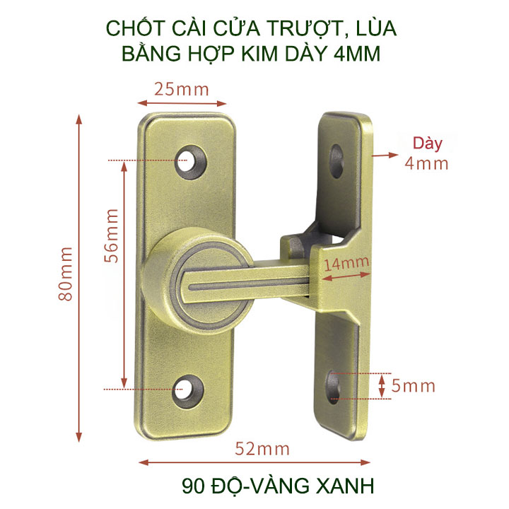Bộ chốt khóa cài cửa chống trộm cho cửa trượt, xoay bằng hợp kim dày dặn, loại phẳng 180 hoặc góc 90 độ tùy chọn