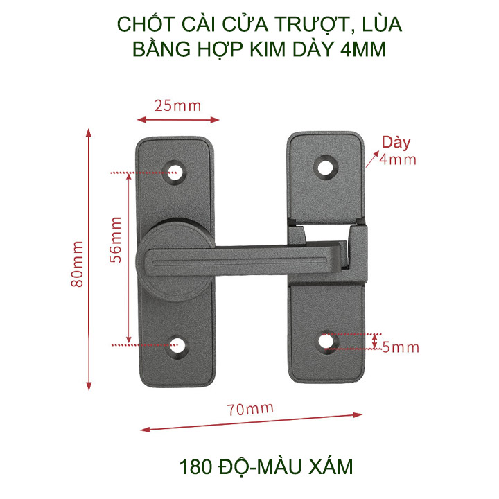 Bộ chốt khóa cài cửa chống trộm cho cửa trượt, xoay bằng hợp kim dày dặn, loại phẳng 180 hoặc góc 90 độ tùy chọn