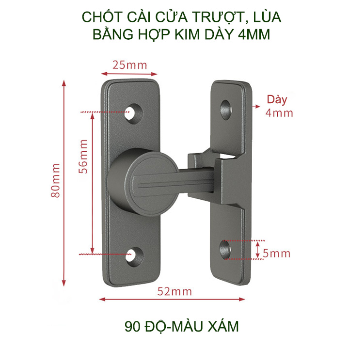 Bộ chốt khóa cài cửa chống trộm cho cửa trượt, xoay bằng hợp kim dày dặn, loại phẳng 180 hoặc góc 90 độ tùy chọn