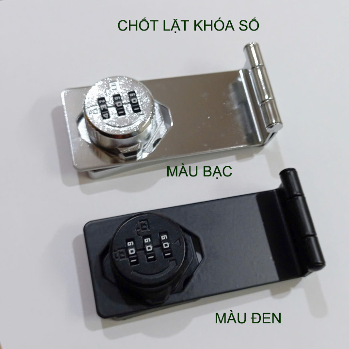 Chốt lật có khóa số góc 90 độ cho cửa, hòm, tủ, ngăn kéo bàn, bằng thép mạ chống gỉ