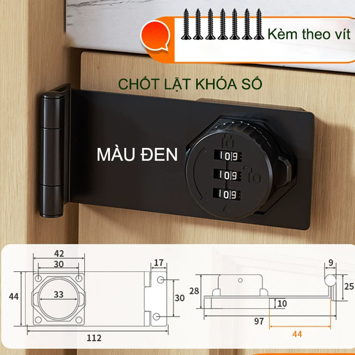 Chốt lật có khóa số góc 90 độ cho cửa, hòm, tủ, ngăn kéo bàn, bằng thép mạ chống gỉ