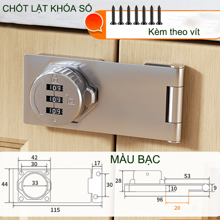 Chốt lật có khóa số cho cửa, hòm, tủ, ngăn kéo bàn, bằng thép mạ chống gỉ
