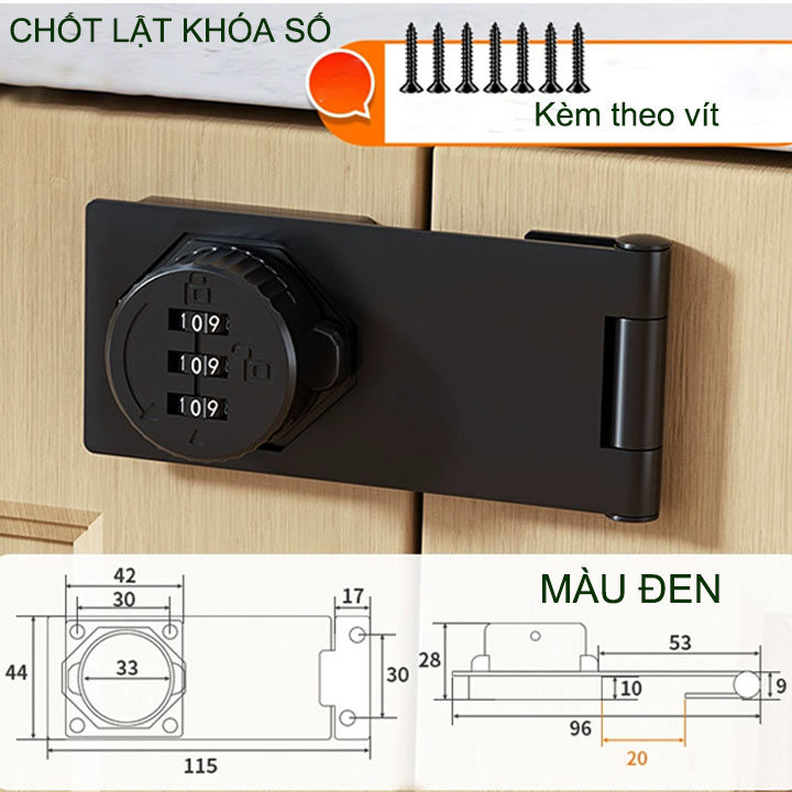 Chốt lật có khóa số cho cửa, hòm, tủ, ngăn kéo bàn, bằng thép mạ chống gỉ