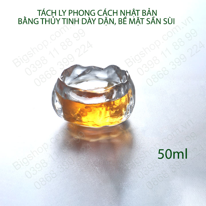 Ly tách uống trà cà phê 50ml bằng thủy tinh dày dặn, sần theo phong cách Nhật Bản
