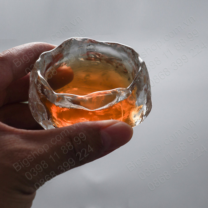 Ly tách uống trà cà phê 50ml bằng thủy tinh dày dặn, sần theo phong cách Nhật Bản