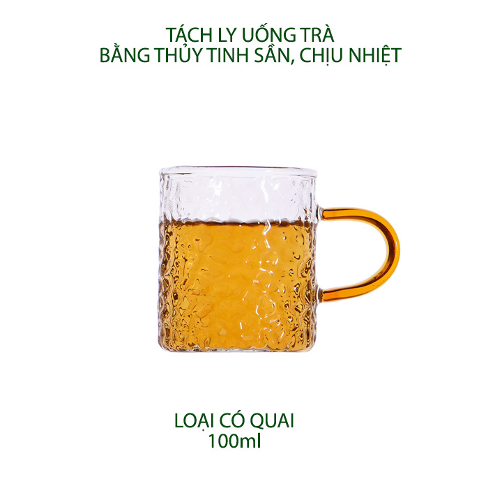 Tách ly uống trà cà phê 100ml bằng thủy tinh sần chịu nhiệt, loại có quai hoặc không tùy chọn