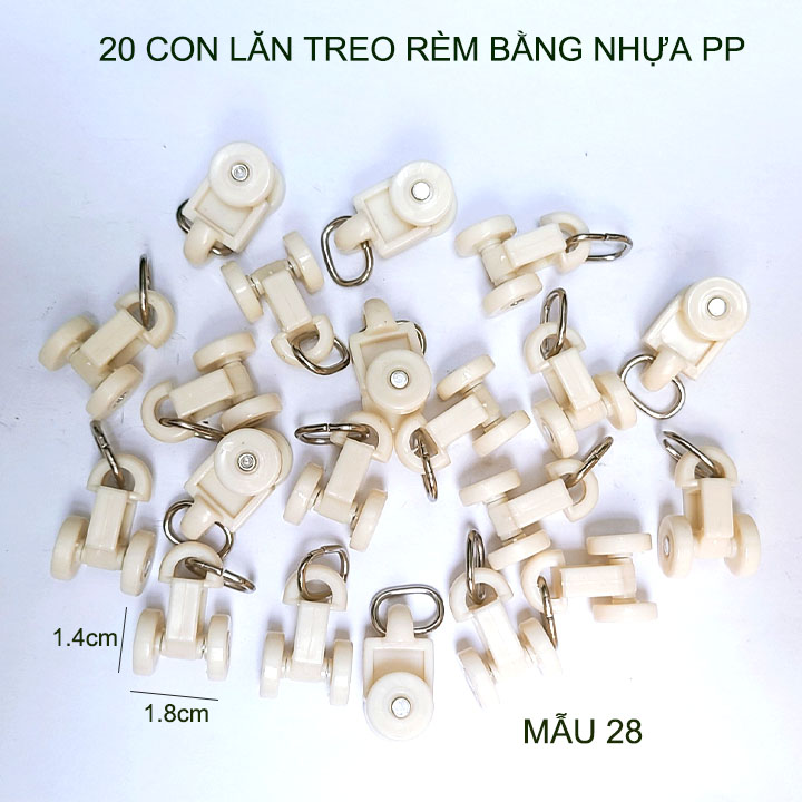 20 Con lăn treo rèm bằng nhựa PP, có nhiều kích cỡ cho khách lựa chọn