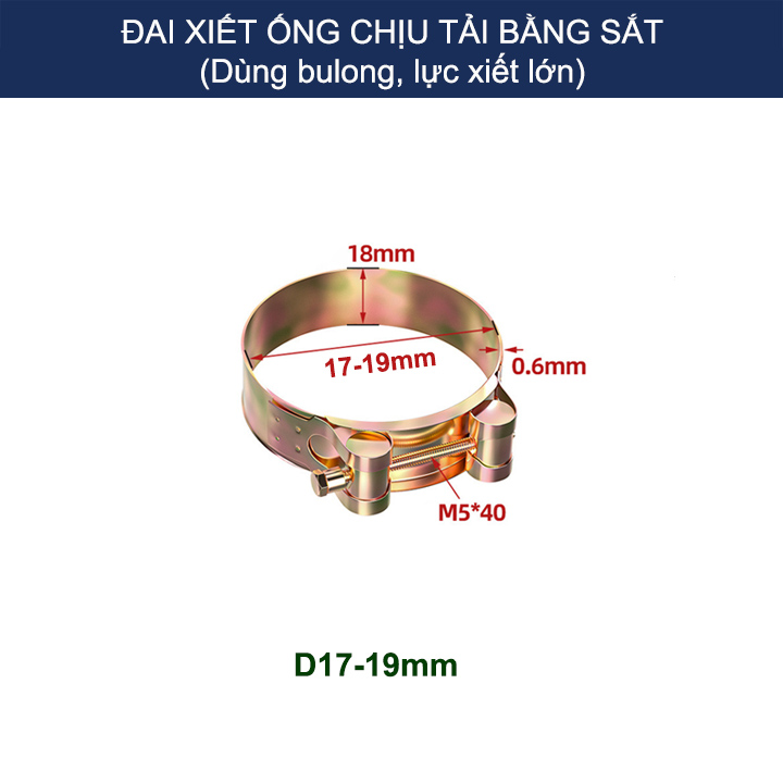 Bộ 2 đai xiết ống tròn chịu tải bằng sắt chống gỉ, dùng bulong xiết rất chắc chắn (D17-43mm tùy chọn)