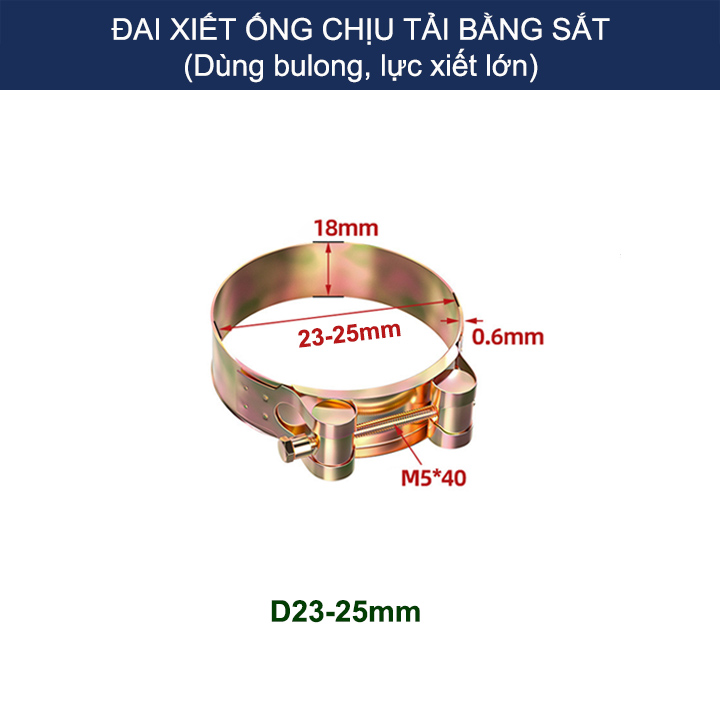 Bộ 2 đai xiết ống tròn chịu tải bằng sắt chống gỉ, dùng bulong xiết rất chắc chắn (D17-43mm tùy chọn)