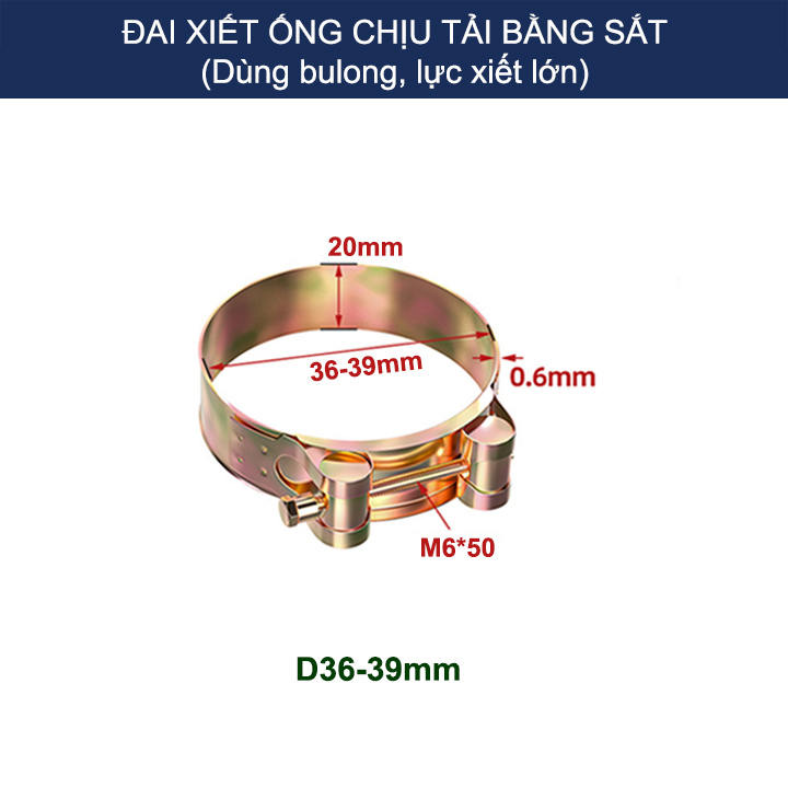 Bộ 2 đai xiết ống tròn chịu tải bằng sắt chống gỉ, dùng bulong xiết rất chắc chắn (D17-43mm tùy chọn)
