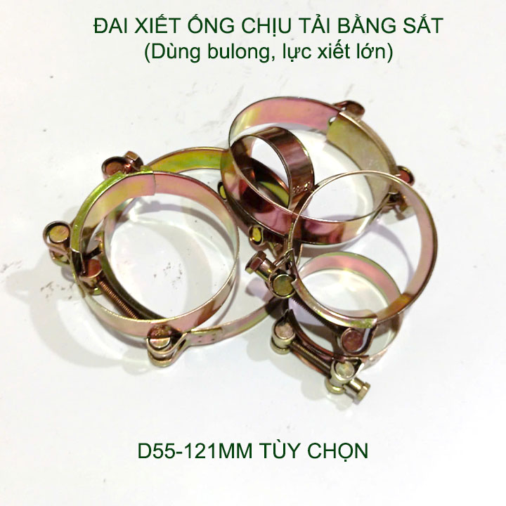 01 Đai xiết ống tròn chịu tải bằng sắt chống gỉ, dùng bulong xiết rất chắc chắn (D55-121mm tùy chọn)