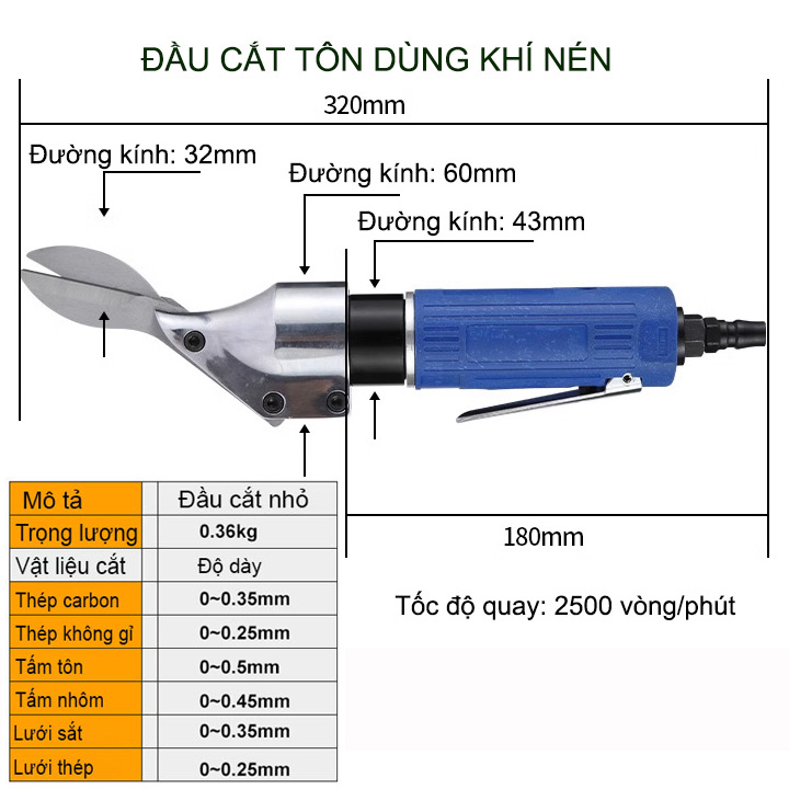 Đầu cắt tôn chạy khí nén, loại lưỡi nhỏ