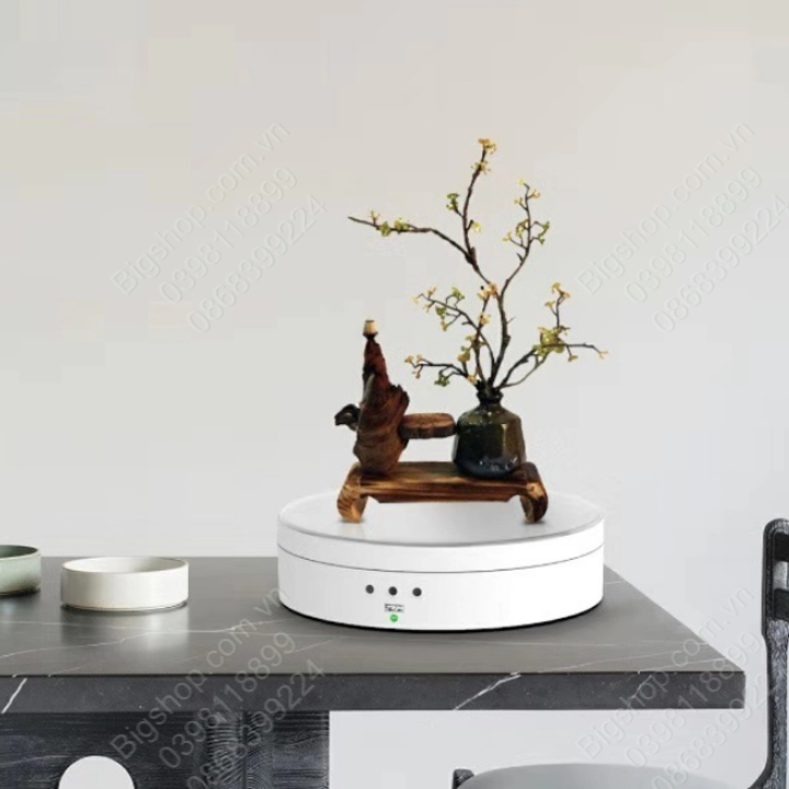 Đế xoay trưng bày sản phẩm, loại nhỏ 138mm mặt gương, có dây cấp nguồn