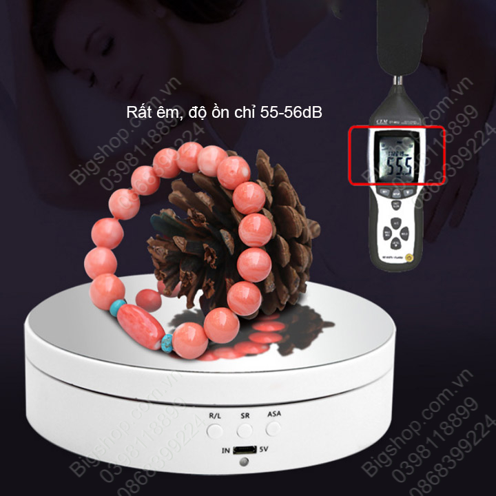 Đế xoay trưng bày sản phẩm, loại nhỏ 138mm mặt gương, có dây cấp nguồn