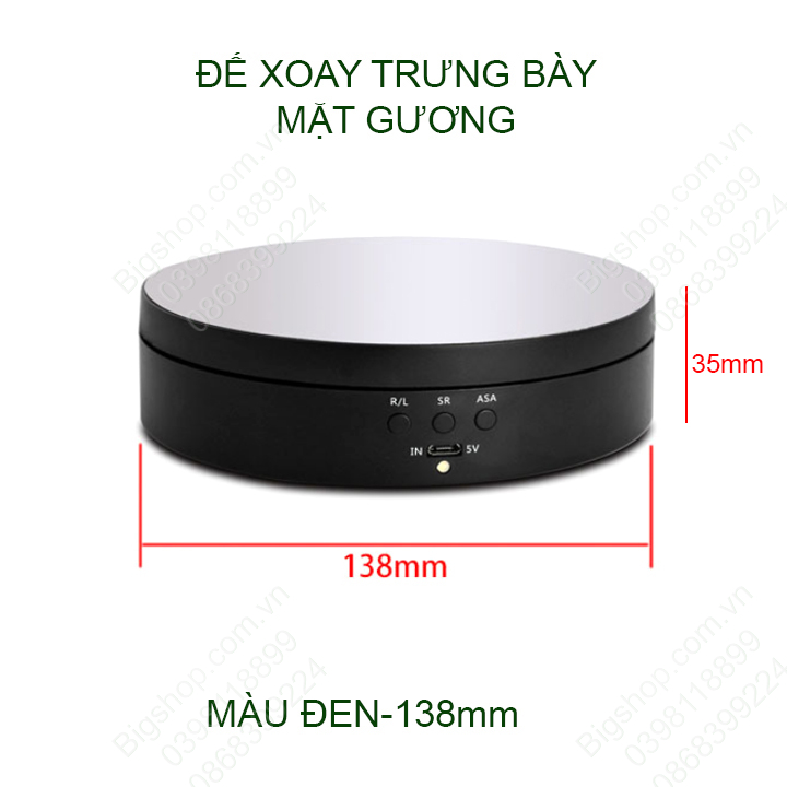 Đế xoay trưng bày sản phẩm, loại nhỏ 138mm mặt gương, có dây cấp nguồn