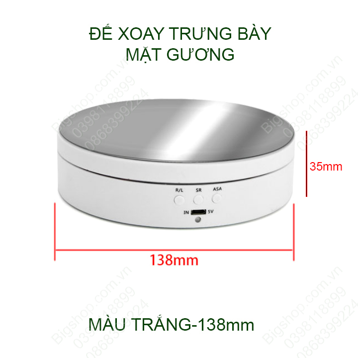 Đế xoay trưng bày sản phẩm, loại nhỏ 138mm mặt gương, có dây cấp nguồn