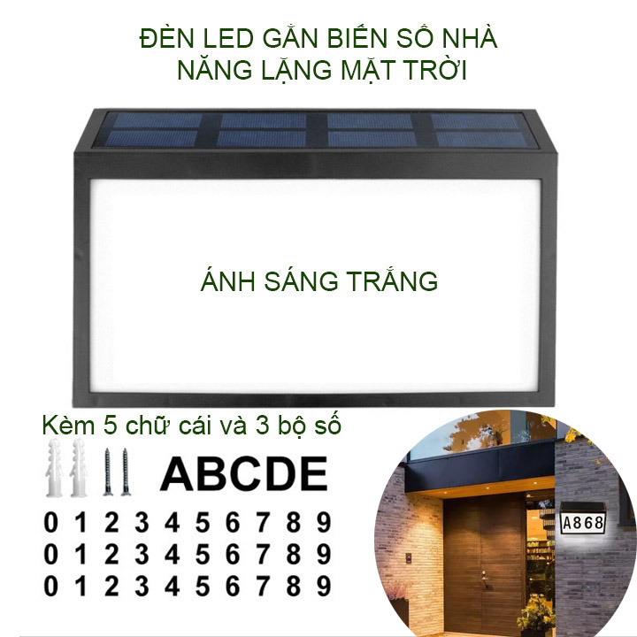 Hộp đèn led gắn biển số nhà năng lượng mặt trời, tự động bật tắt khi trời tối