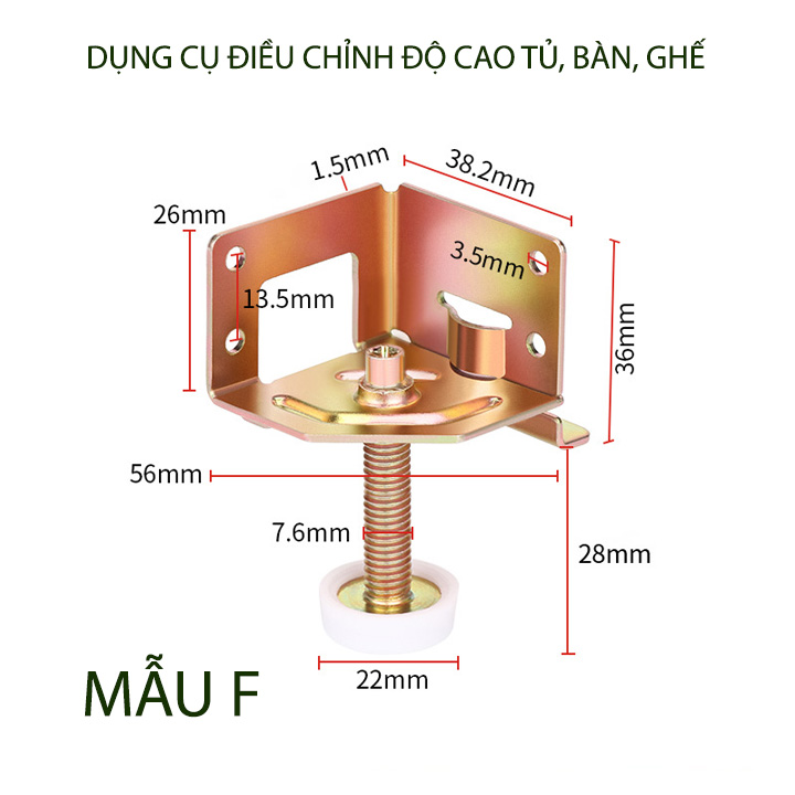 Dụng cụ điều chỉnh độ cao chân tủ, bàn, ghế đa năng làm thép mạ kẽm chống gỉ