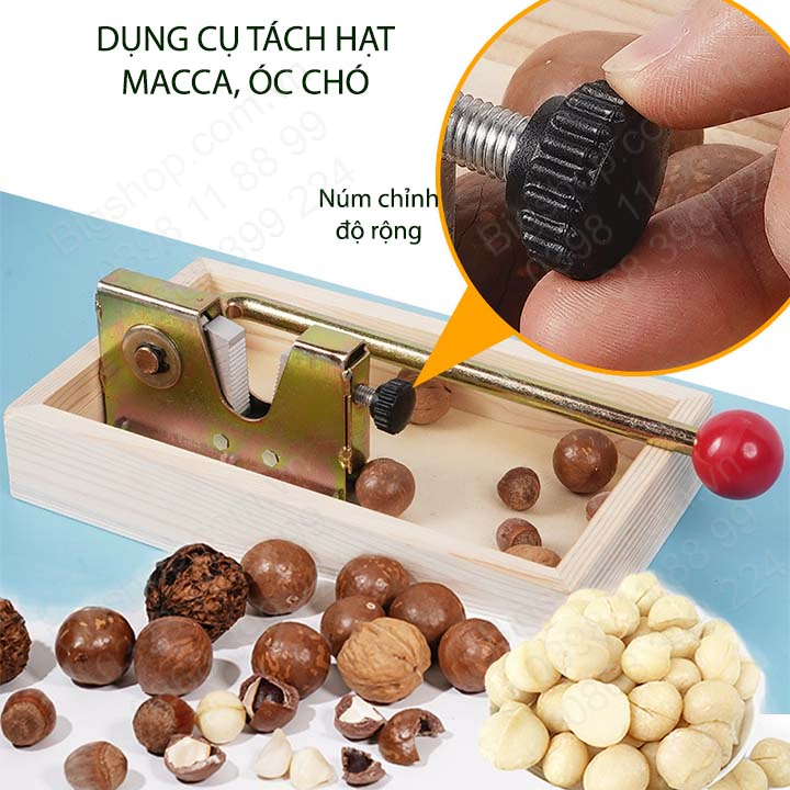 Dụng cụ tách hạt macca, có chó đa năng, có điều chỉnh độ rộng, bằng thép mạ chống gỉ