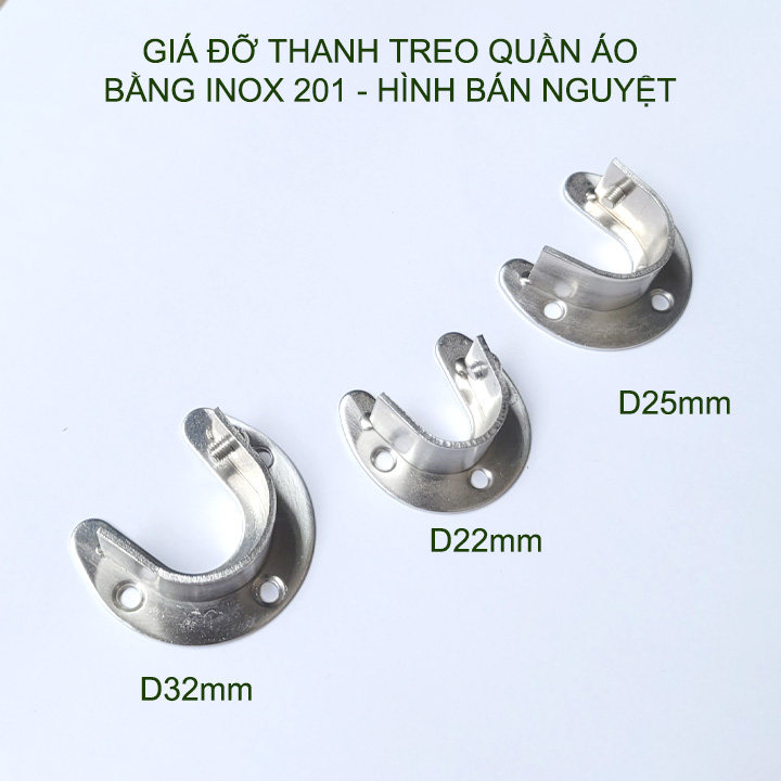 Bộ 2 giá đỡ thanh treo quần áo trong tủ bằng inox 201 không gỉ
