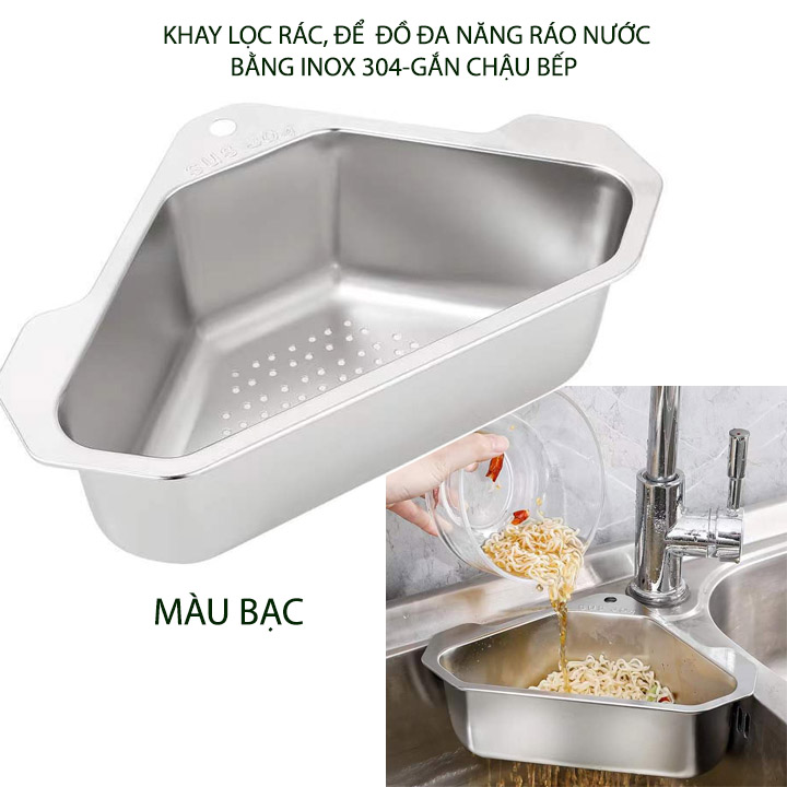 Khay lọc rác lọc đồ thừa gác chậu rửa bát bằng inox 304