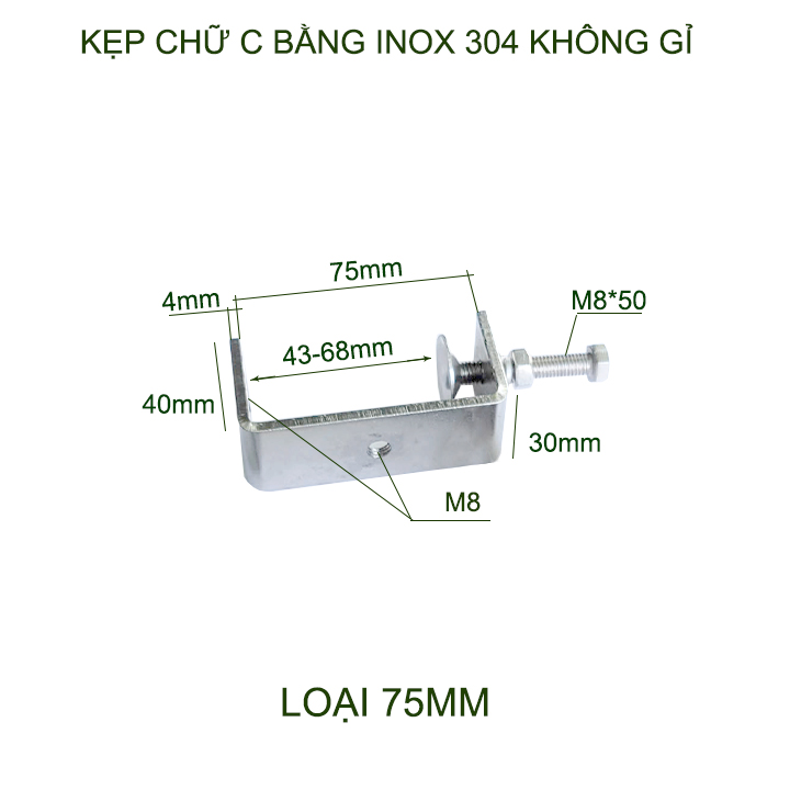 01 Kẹp chữ C bằng inox 304 không gỉ, dày dặn chắc chắn dùng cho nghề mộc (kích cỡ lớn)