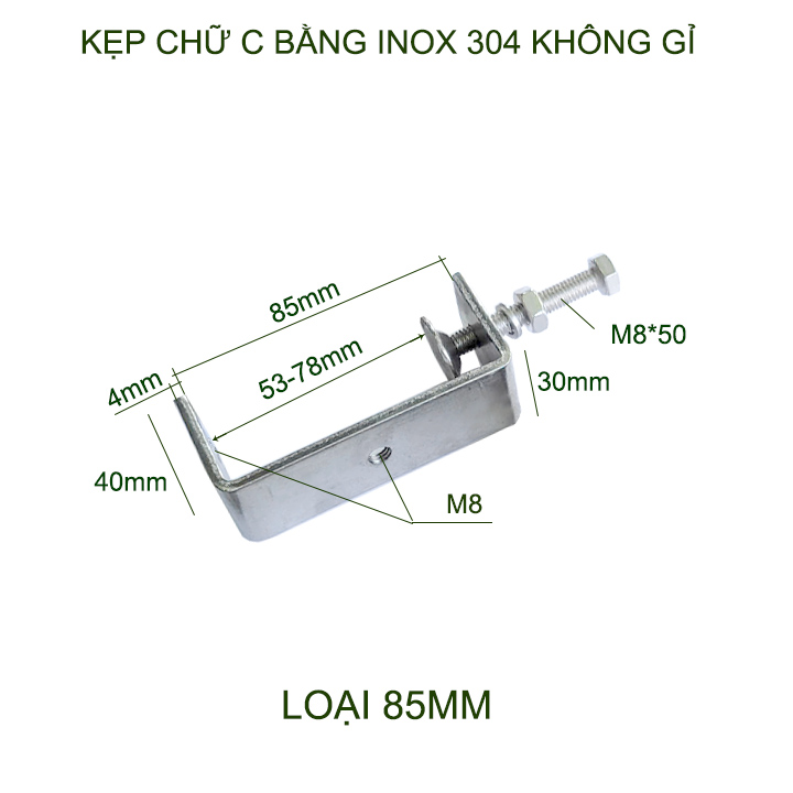 01 Kẹp chữ C bằng inox 304 không gỉ, dày dặn chắc chắn dùng cho nghề mộc (kích cỡ lớn)